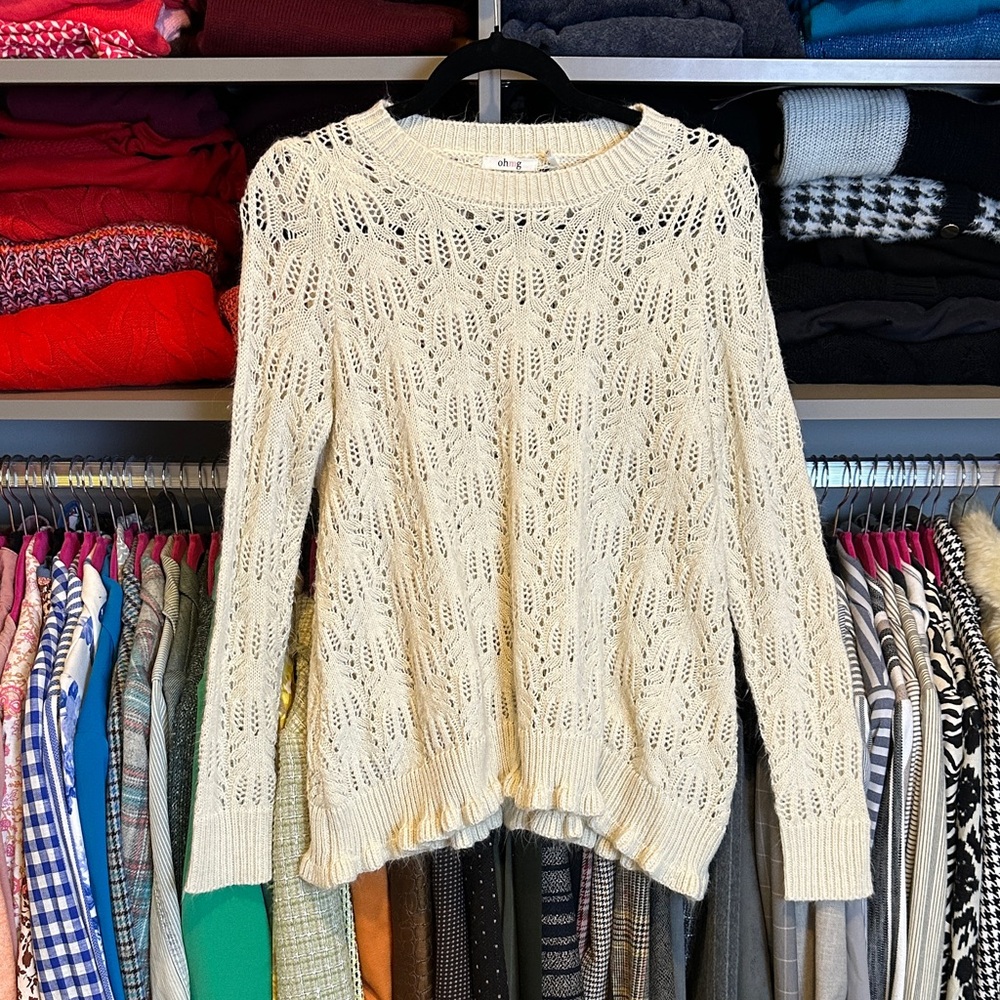 OHMG! cream open knit tunic length long sleeve sweater size M